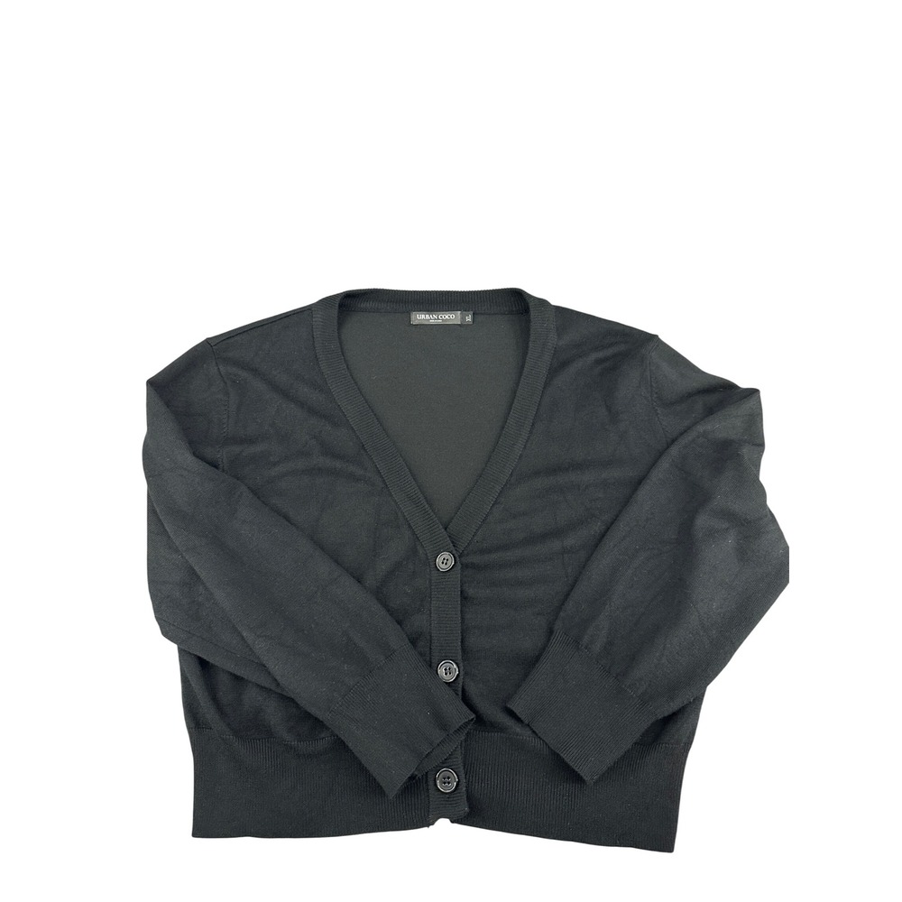 Urban CoCo Black Cropped Cardigan Sweater XL Preppy Classic Basic 3/4 Sleeve